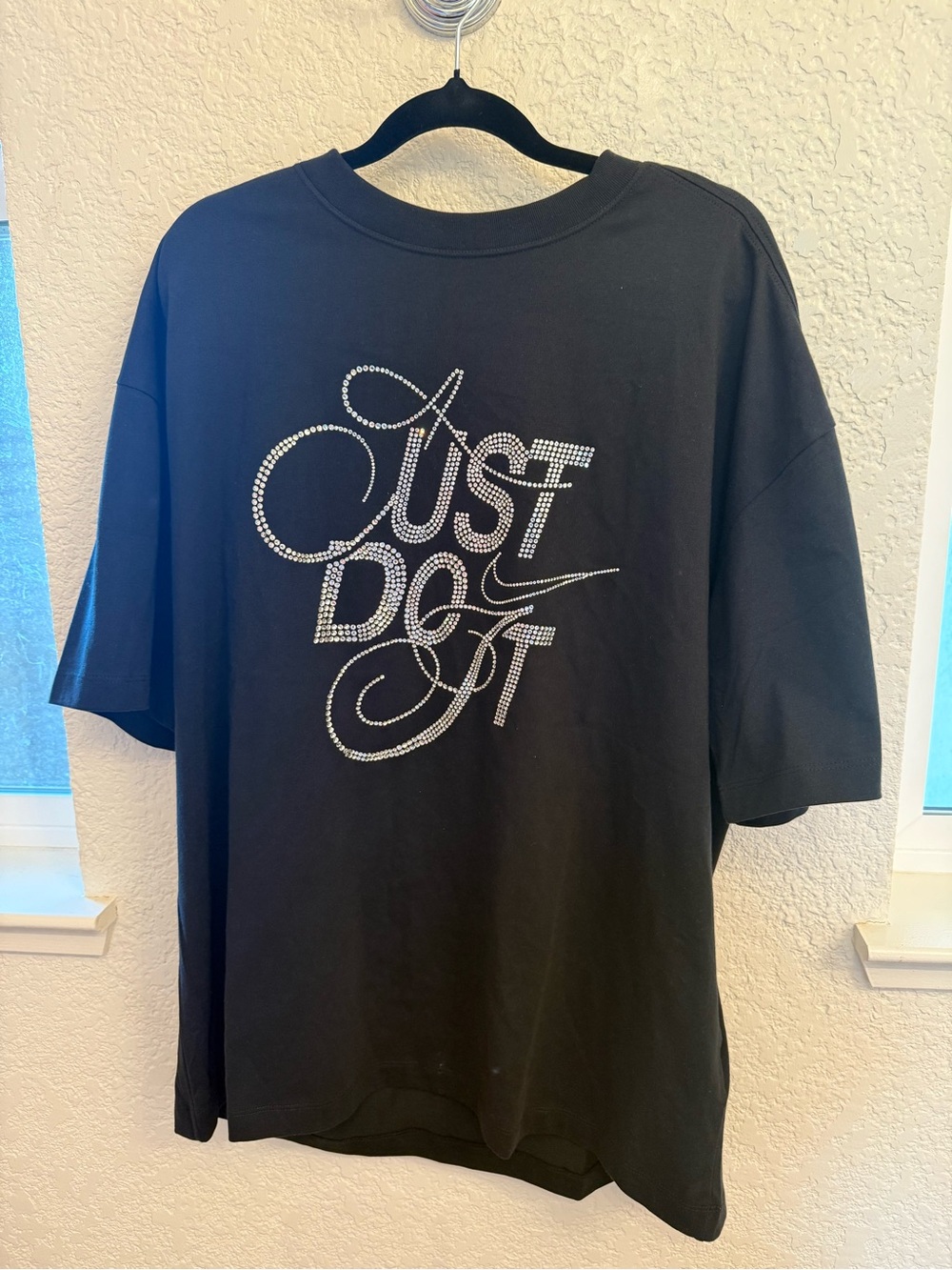 Nike Sportswear Black Glam Rhinestone "Just Do It" Script Small-Oversized Cotton - Picture 4 of 15